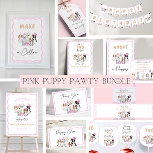 Girl Dog Theme Birthday Party Bundle | Editable Pink Puppy Pawty Template Bundle | Pink Dog Pawty Decor Bundle | Bad Two The Bone Dog Bundle