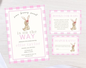 Some Bunny Baby Shower Invitation Bundle | Pink Bunny Baby Shower Invite Bundle | Some Bunny Is On The Way | Diaper Raffle | Books For Baby