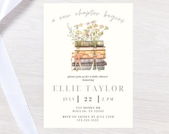 Book Themed Baby Shower Invitation | Storybook Baby Shower Editable Template | A New Chapter Is About To Begin | Baby’s First Book Club