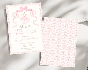 She Is Tutu Cute Editable Invitation | Someone Is Turning Tutu Template | Pink Bow Ballerina Birthday Invite | Ballet Tutu Instant Download