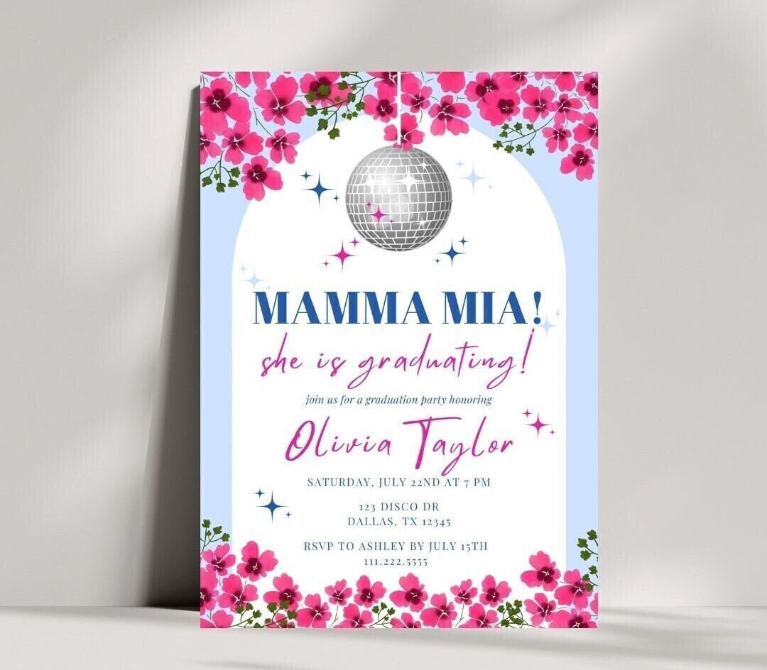 Editable Mamma Mia Graduation Party Invitation | Mamma Mia Disco ...