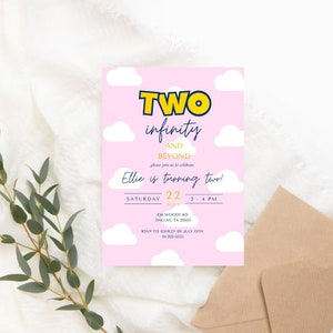 Girl Two Infinity and Beyond Birthday Invitation | Toy 2nd Birthday Invitation | Girl Pink 2 Infinity And Beyond Invite
