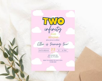 Girl Two Infinity and Beyond Birthday Invitation | Toy 2nd Birthday Invitation | Girl Pink 2 Infinity And Beyond Invite