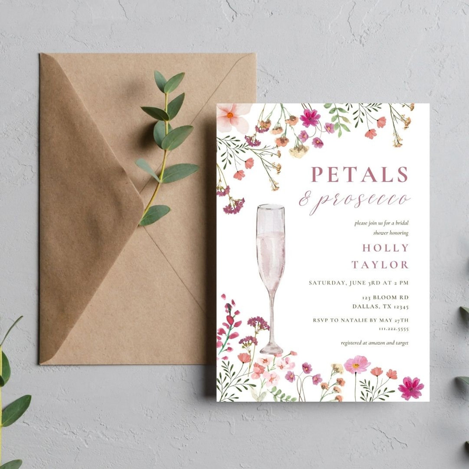 Petals and Prosecco Bridal Shower Invitation Pastel Bridal Etsy