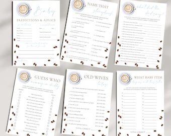 A Baby Is Brewing Baby Shower Games Bundle | Editable Coffee Theme Baby Shower Games | Coffee Bean Baby Shower Games Bundle
