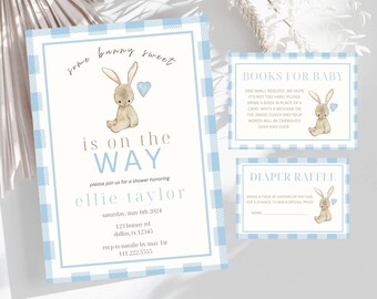 Some Bunny Baby Shower Invitation Bundle | Blue Bunny Baby Shower Invite Bundle | Some Bunny Is On The Way | Diaper Raffle | Books For Baby