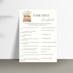 Nennen Sie das Storybook Baby Shower Spiel bearbeitbare Vorlage | Buch Themed Baby Shower Spiel Vorlage | Baby Storybook druckbare Spiel