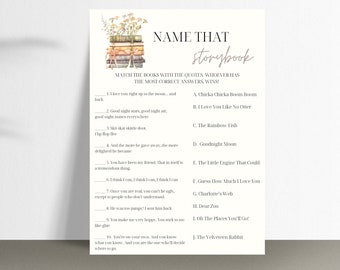 Name That Storybook Baby Shower Game Editable Template | Book Themed Baby Shower Game Template | Baby Storybook Printable Match Game