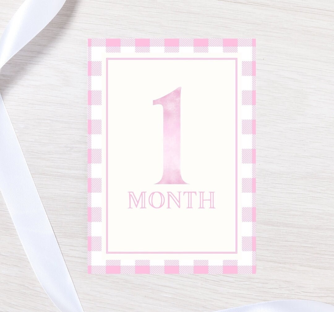 Pink Gingham Watercolor Milestone Cards | Classic Girl Monthly ...