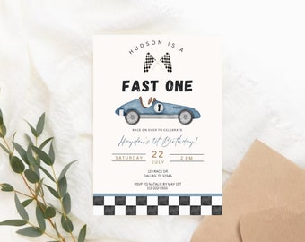 Editable Fast One Birthday Invitation | Race Car First Birthday Invite | Vintage Race Car Invite | Race Car Party | Evite | Instant Download