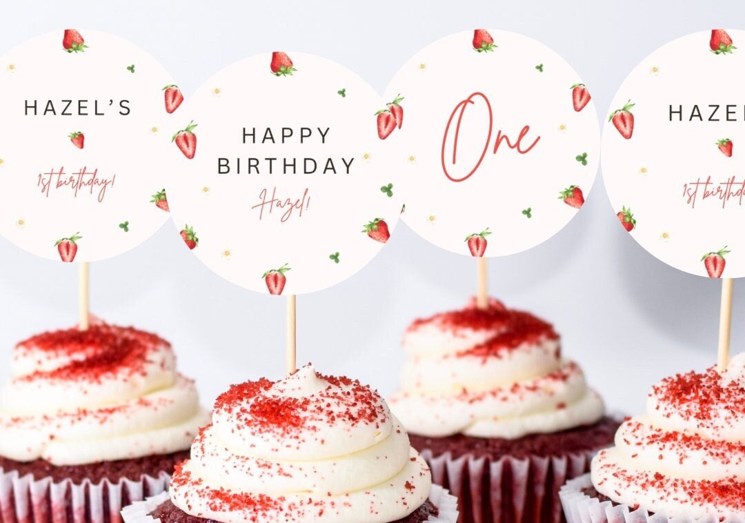 Berry First Birthday Cupcake Toppers Strawberry Cupcake Etsy