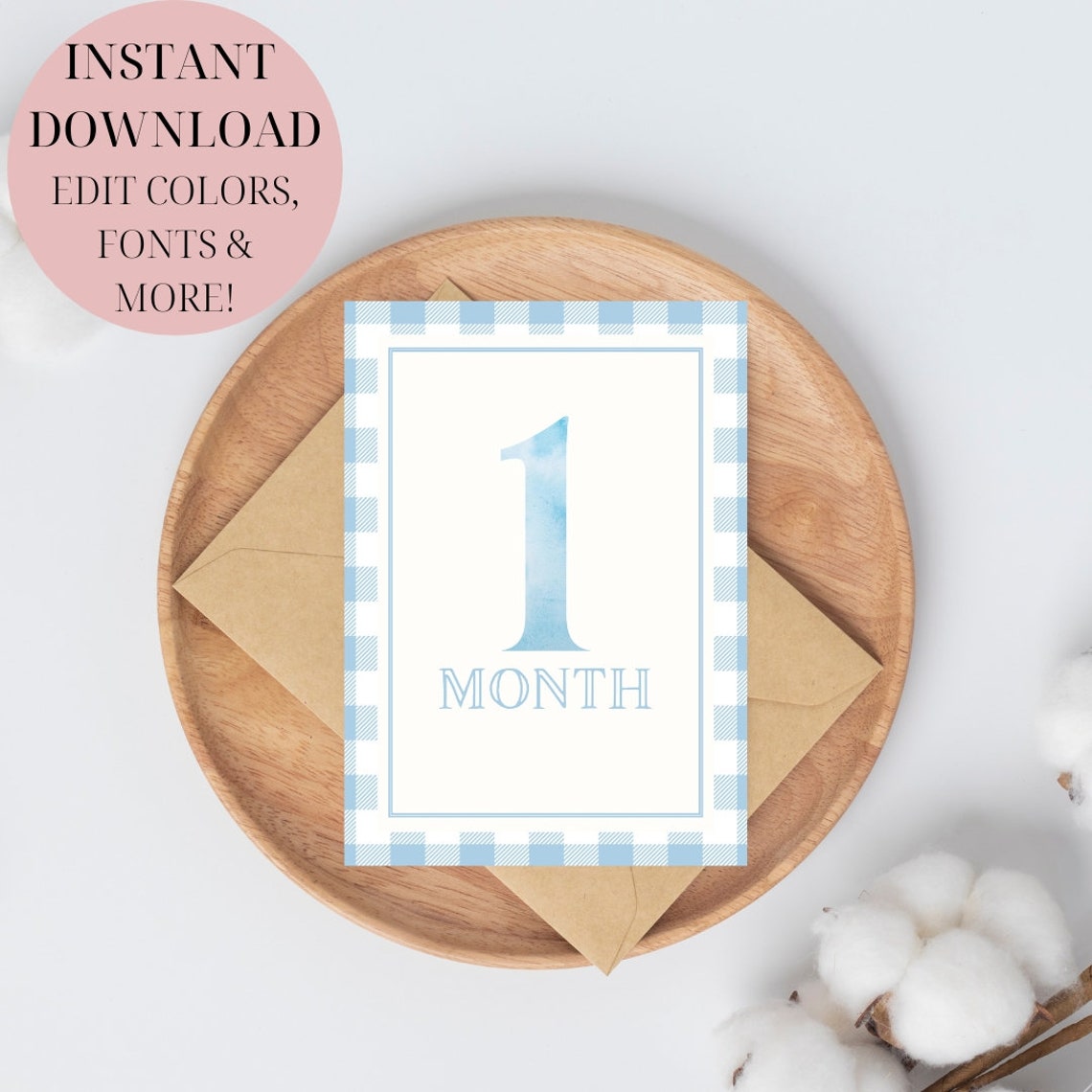 Blue Gingham Watercolor Milestone Cards | Classic Boy Monthly Milestone ...