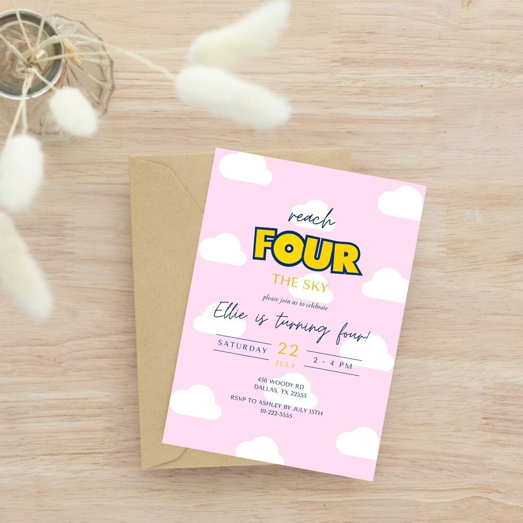 Girl Reach Four the Sky Editable Birthday Invitation | Toy Story 4th ...