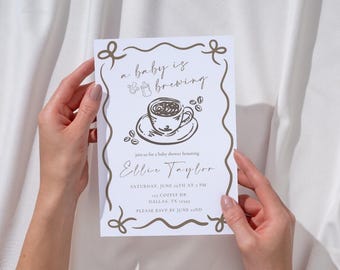 A Baby Is Brewing Baby Shower Invitation | Editable Coffee Theme Baby Shower Template |  A Little Bean Is On The Way Invite