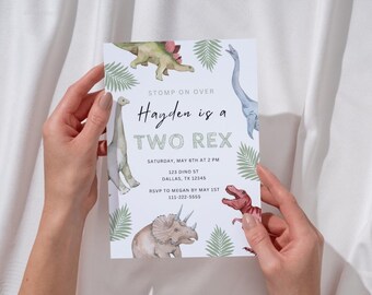 Editable Two-Rex Invitation | Dinosaur Birthday Template | Dino 2nd Birthday Invite | Instant Download | T-Rex Birthday Editable Template