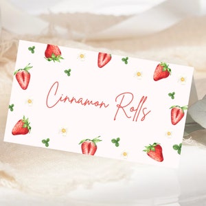 Berry First Birthday Food Tent Labels | Strawberry Themed Bday Food Labels | Strawberry Birthday Label | Berry First Birthday Placecard