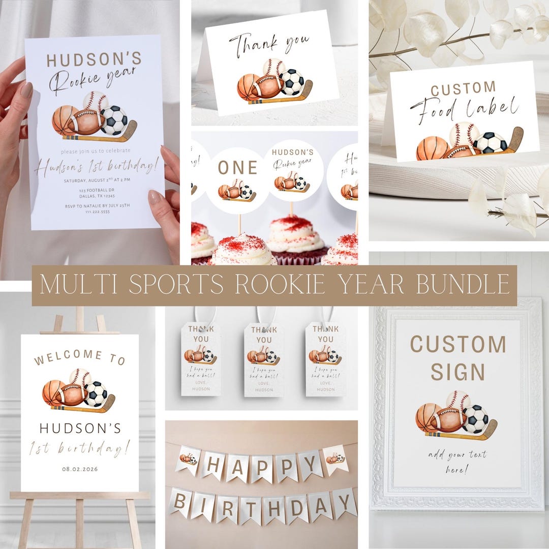 Editable Rookie Year 1st Birthday Party Bundle | Minimalist Sports ...