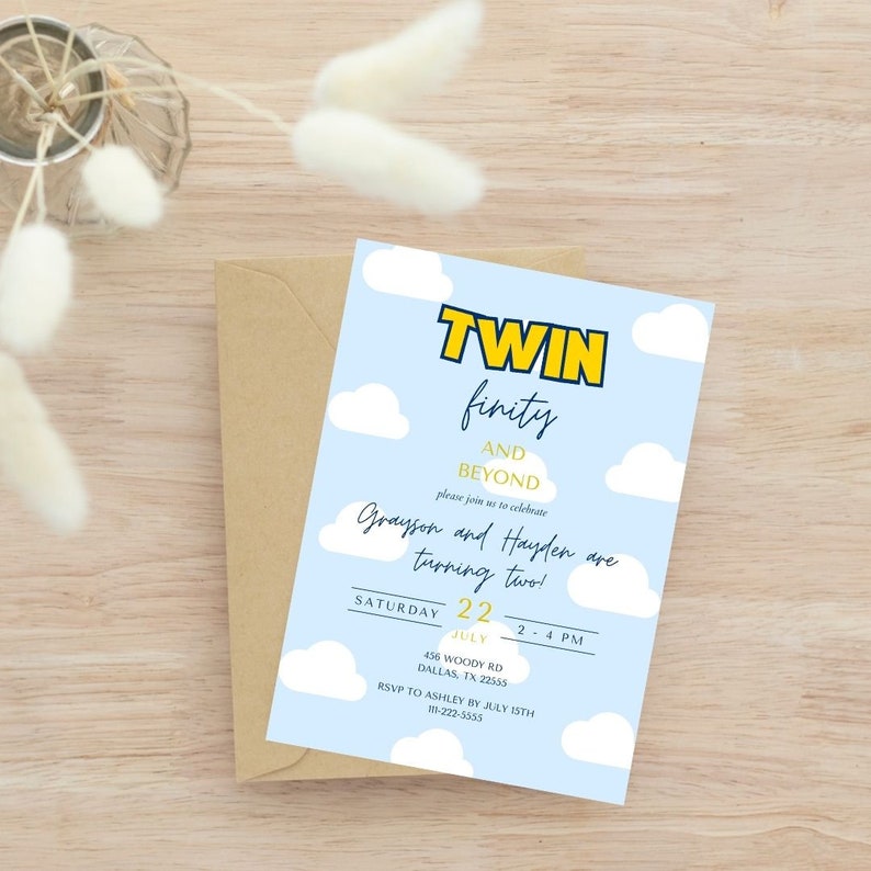 Twin Infinity and Beyond Birthday Invitation Twinfinity and Beyond Invite Toy Story Twin Birthday Invitation Toy Story Template image 3