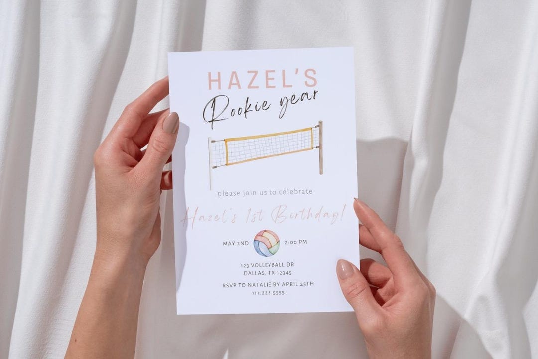 Volleyball Rookie Card Volleyball Rookie Year First Birthday Invitation | Minimalist ...