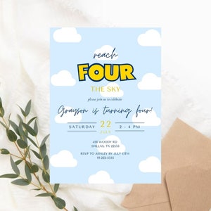 Reach Four The Sky Editable Birthday Invitation | Toy Story 4th Birthday Invitation | Kids Toy Story Template | Reach 4 The Sky