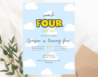 Reach Four The Sky Editable Birthday Invitation | Toy Story 4th Birthday Invitation | Kids Toy Story Template | Reach 4 The Sky