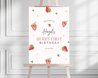 Berry First Birthday Welcome Sign | Strawberry Themed 1st Birthday Welcome Sign | Strawberry Birthday Sign | Berry First Bday Decor