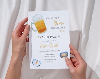 Modelo editável para festa de fraldas | Convite para preparar a bebida antes do bebê nascer | Chá de bebê do papai | Convite para caras e fraldas | Convite para fraldas e pais