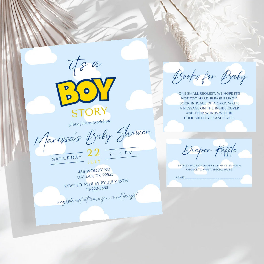 Its A Boy Story Invitation Bundle Boy Story Baby Shower Digital Templates Boy Story Diaper Raffle Boy Story Books For Baby