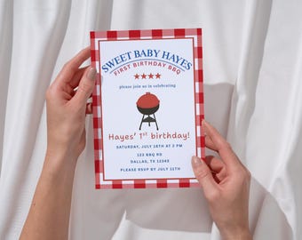 Sweet Baby Rays BBQ Birthday Invitation | Backyard BBQ Birthday Invite | Cookout Party Invitation | Editable Template | Digital Download