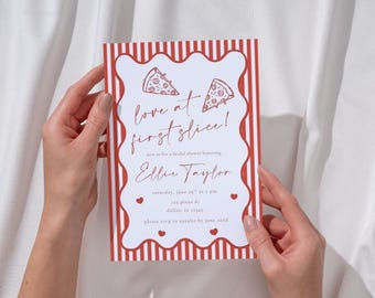 Love At First Slice Bridal Shower Invitation | Editable Pizza Theme Bridal Shower | Whimsical Hand Drawn Italian Bridal Shower | Thats Amore
