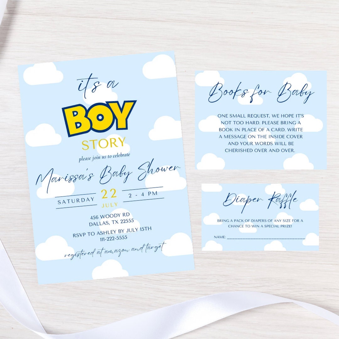 Its A Boy Story Invitation Bundle Boy Story Baby Shower Digital Templates Boy Story Diaper Raffle Boy Story Books For Baby