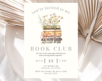 Bewerkbare uitnodiging boekenclub | Je bent uitgenodigd voor mijn boekenclub Uitnodiging | Bewerkbare sjabloon bibliotheekboekenclub