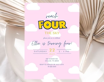 Girl Reach Four The Sky Editable Birthday Invitation | Toy Story 4th Birthday Invitation | Girl Pink Toy Story Template | Reach 4 The Sky