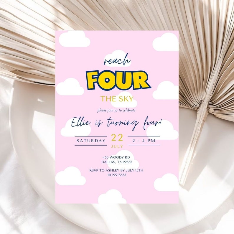 Girl Reach Four the Sky Editable Birthday Invitation | Toy Story 4th ...