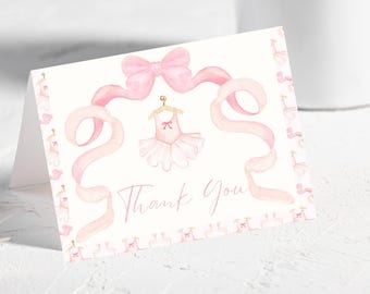 Printable Ballerina Tutu Birthday Thank You Cards | She Is Tutu Cute Birthday Thank You Cards | Pink Ballerina Tutu Bow Thank You Cards