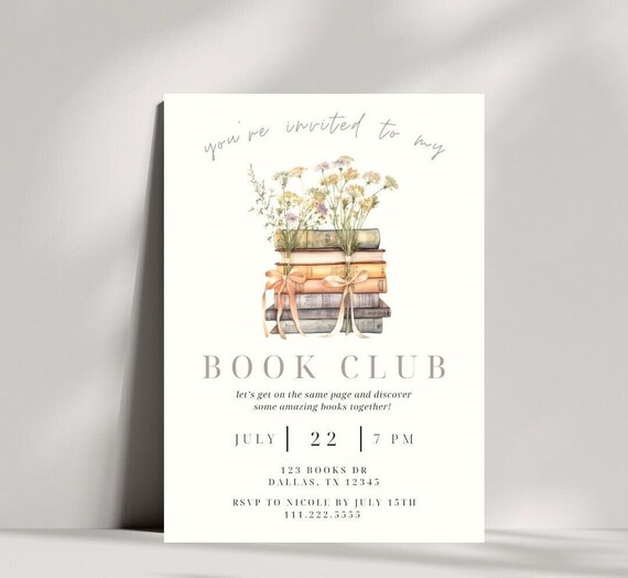Book Club Editable Invitation | You’re Invited To My Book Club Invite | Neutral Library Book Club Editable Template