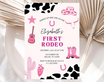 Girl First Rodeo Editable Birthday Invitation | Cowgirl Birthday Template | Wild West Birthday Invitation | Girl My 1st Rodeo Invite