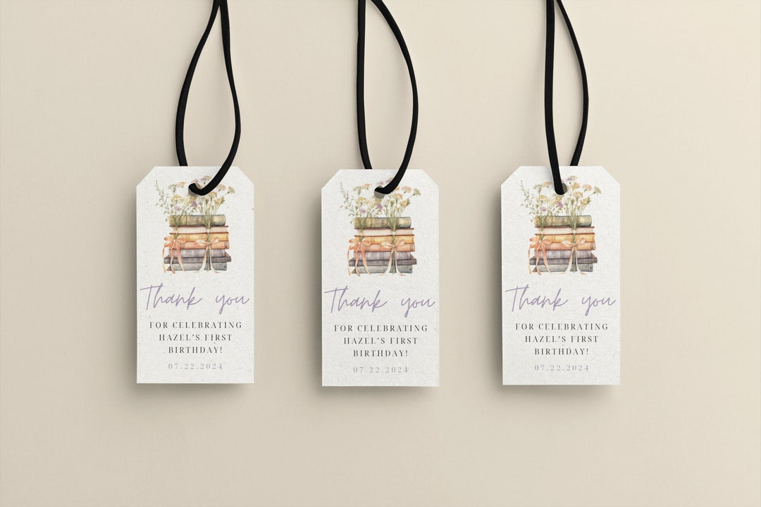 Storybook Birthday Printable Favor Tag | Book Stack Favor Tag | Book ...