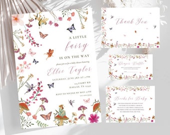 Fairy Baby Shower Invitation Bundle | Editable Fairy Baby Shower Template | Enchanted Garden Invite Suite | A Little Fairy Is On The Way
