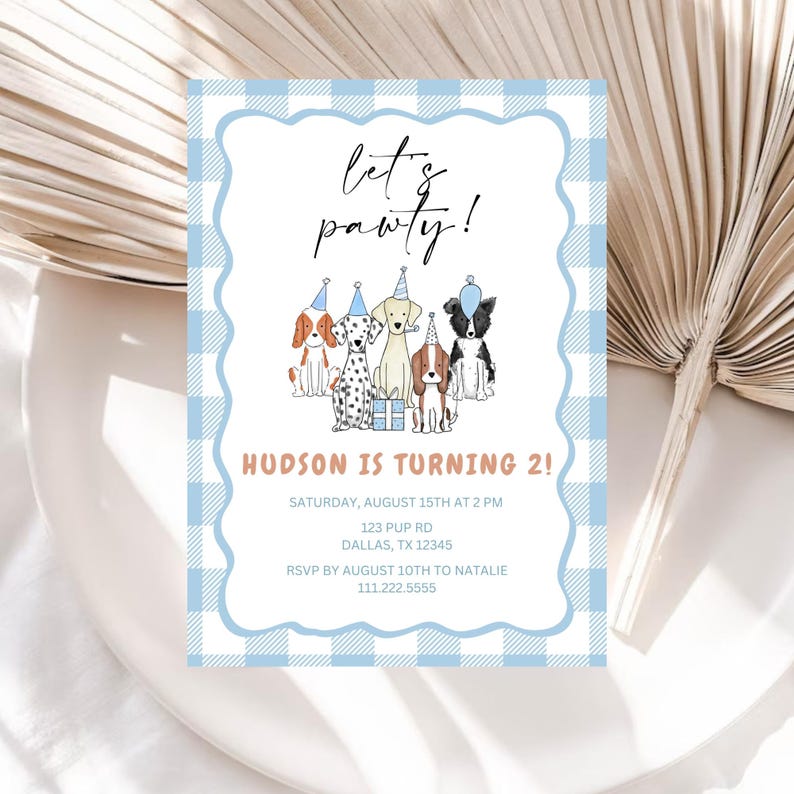 Puppy Pawty Theme Birthday Invitation | Editable Dog Theme Party ...
