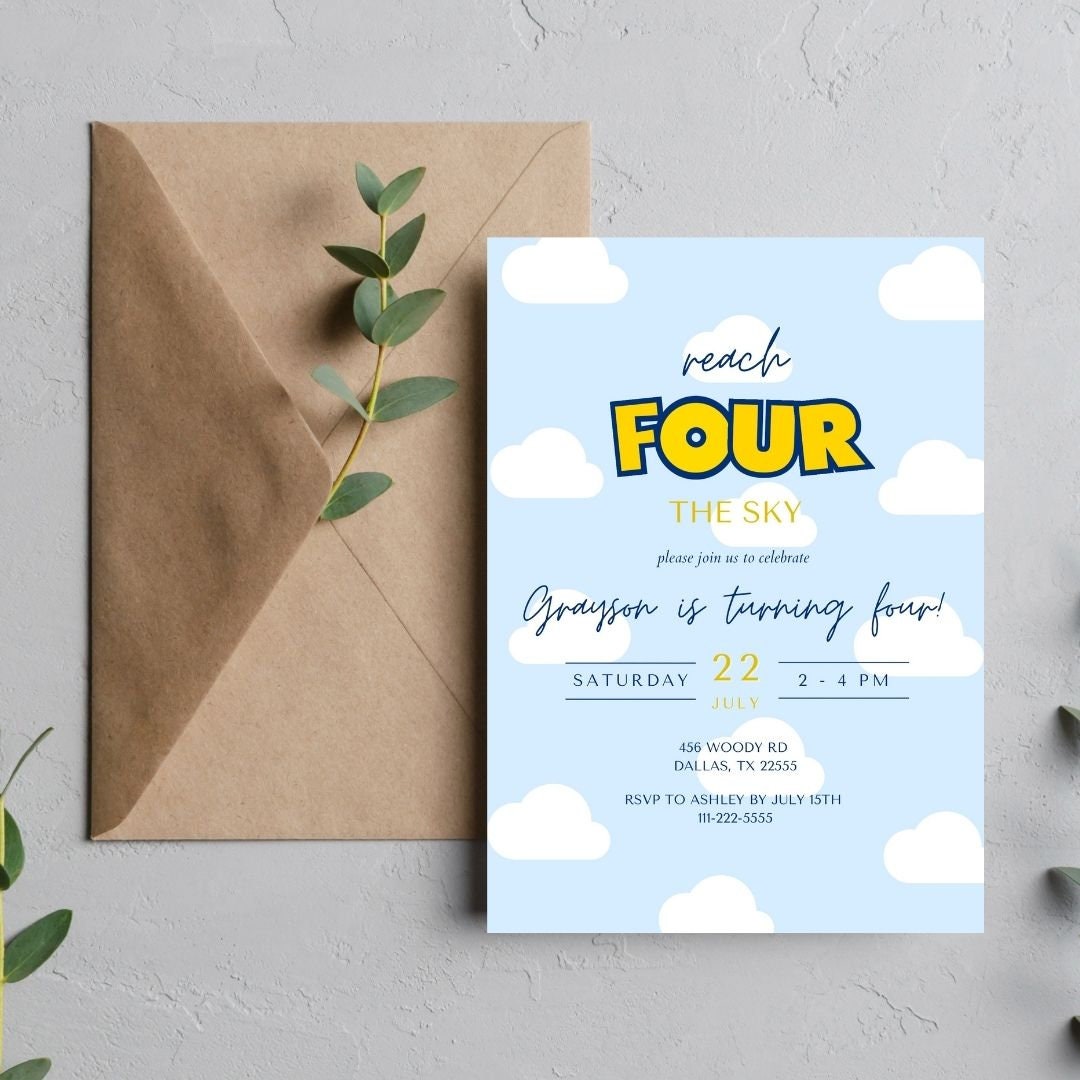 Reach Four the Sky Editable Birthday Invitation Toy Story 4th Birthday ...