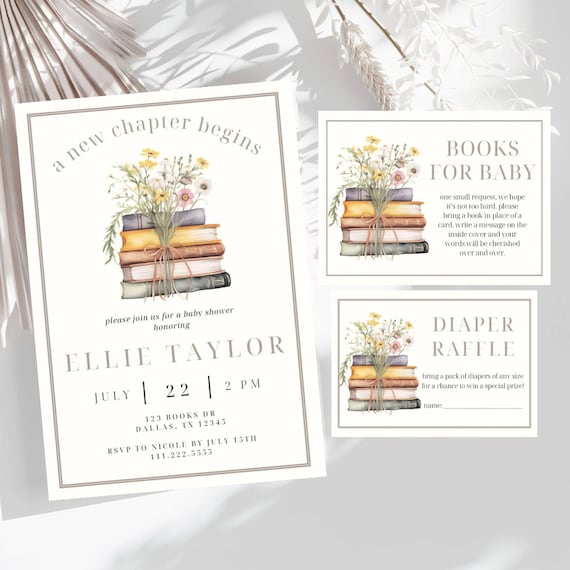 Editable Book Themed Baby Shower Invitation Bundle | Storybook Baby Shower Editable Templates | A New Chapter Begins | Babys First Book Club