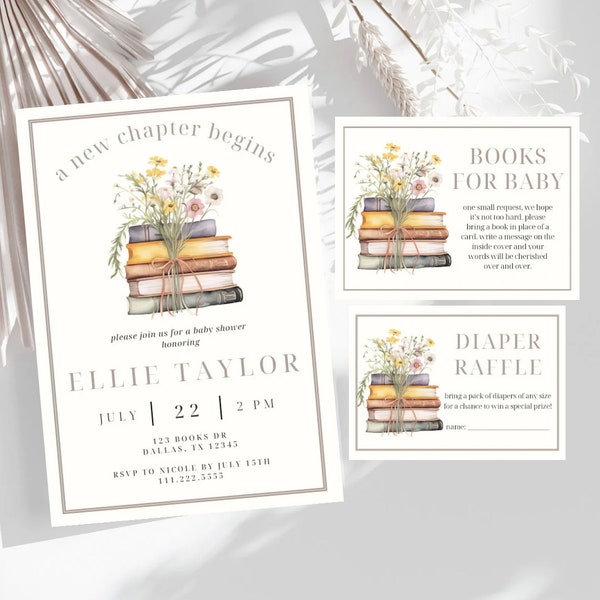 Editable Book Themed Baby Shower Invitation Bundle | Storybook Baby Shower Editable Templates | A New Chapter Begins | Babys First Book Club