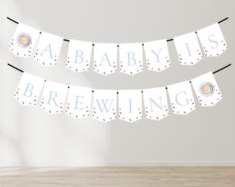 Editable A Baby Is Brewing Banner | Editable Coffee Theme Baby Shower Banner | Printable Coffee Bean Baby Shower Banner Flags