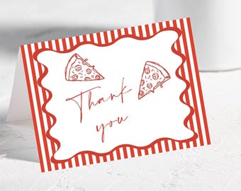 Editable Pizza Theme Thank You Card | Pizza Party Thank You Card | Red Stripes Whimsical Hand Drawn Pizzeria Thank You Printable