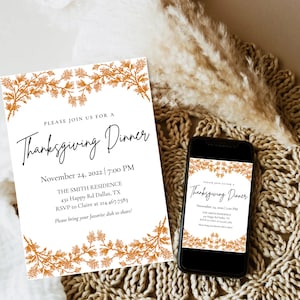 Thanksgiving Dinner Invitation, Thanksgiving Dinner e-invite, Thanksgiving Invite, Printable Thanksgiving Invitation, Instant Download