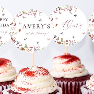 Fairy First Birthday Cupcake Toppers | Fairy Party Cupcake Toppers | Enchanted Magical Garden 1st Birthday Cupcake Toppers