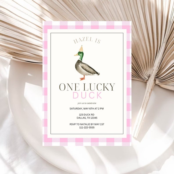 Pink One Lucky Duck Editable Birthday Invitation | Girl One Lucky Duck 1st Birthday Template | Instant Download | Pink Hunting Theme Invite