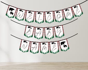 Lumberjack Baby Shower Banner Flags | Editable Buffalo Plaid Boy Baby Shower Banner | Woodland Bear Banner | Lumberjack Welcome Baby Banner