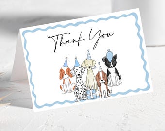 Dog Theme Birthday Thank You Card | Editable Puppy Pawty Thank You Cards | Printable Let’s Pawty Birthday Thank You Card